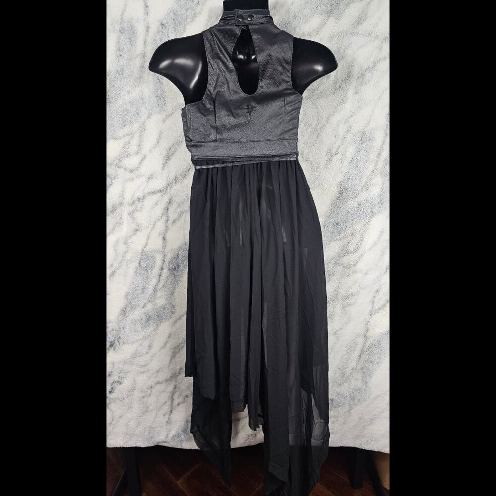 Darker Wavs XS Compression Corset High Neck Vegan Leather Flowy Midi Dress - Picture 3 of 7